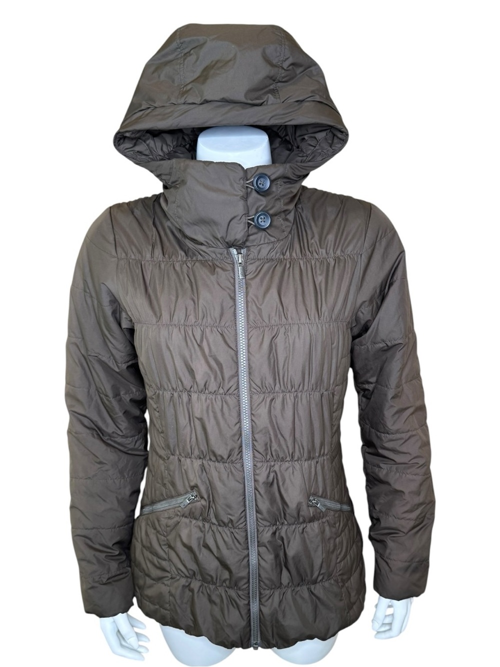 Columbia Thermal Coil Quilted Puffer Jacket S Hooded Insulated Brown